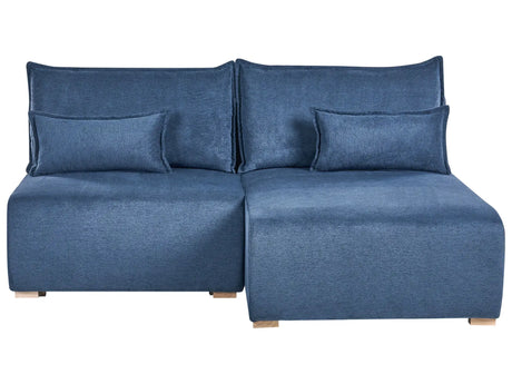 Modular Left Hand Corner Sofa Blue Fabric Upholstered with Sleeping Function and Storage Minimalistic Style Beliani