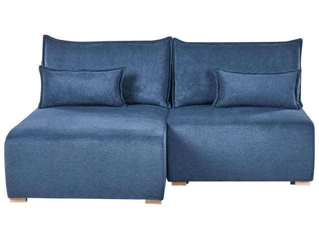 Modular Right Hand Corner Sofa Blue Fabric Upholstered with Sleeping Function and Storage Minimalistic Style Beliani