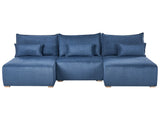 Modular U Shaped Sofa Blue Fabric Upholstered with Sleeping Function and Storage Minimalistic Style Beliani