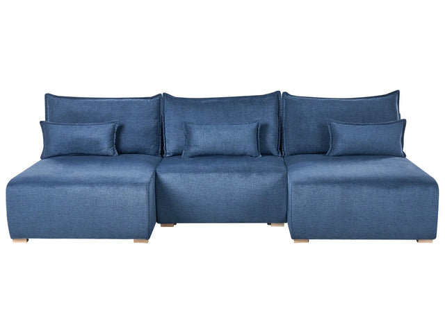 Modular U Shaped Sofa Blue Fabric Upholstered with Sleeping Function and Storage Minimalistic Style Beliani