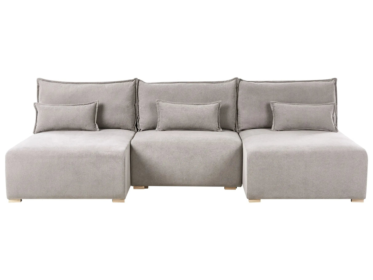 Modular U Shaped Sofa Grey Fabric Upholstered with Sleeping Function and Storage Minimalistic Style Beliani