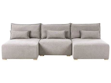 Modular U Shaped Sofa Grey Fabric Upholstered with Sleeping Function and Storage Minimalistic Style Beliani