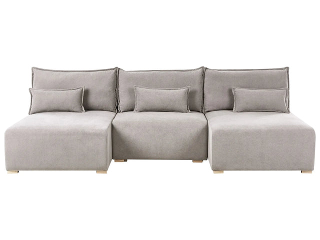 Modular U Shaped Sofa Grey Fabric Upholstered with Sleeping Function and Storage Minimalistic Style Beliani