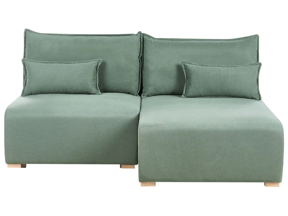 Modular Left Hand Corner Sofa Light Green Fabric Upholstered with Sleeping Function and Storage Minimalistic Style Beliani