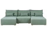 Modular U Shaped Sofa Light Green Fabric Upholstered with Sleeping Function and Storage Minimalistic Style Beliani