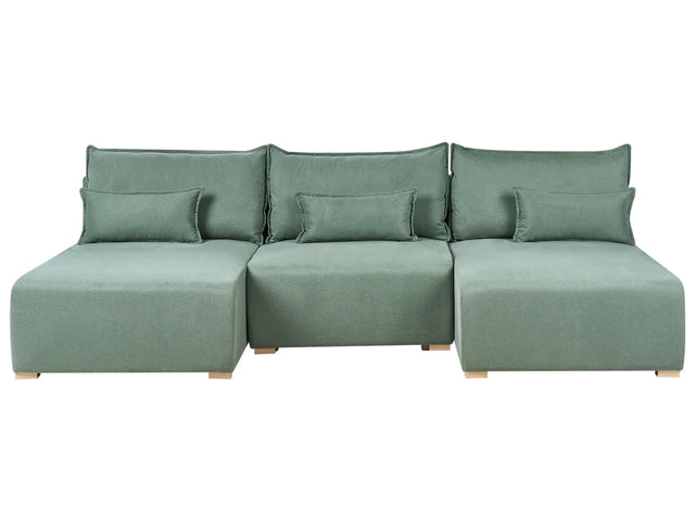 Modular U Shaped Sofa Light Green Fabric Upholstered with Sleeping Function and Storage Minimalistic Style Beliani