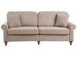 3 Seater Sofa Taupe Fabric Upholstery Scrolled Arms Wood Frame Throw Pillows Modern Living Room Beliani