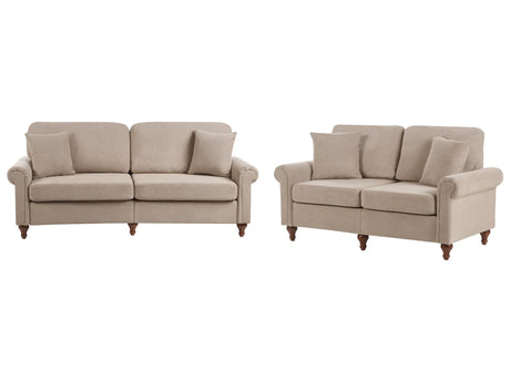 2 + 3 Seater Taupe Scrolled Arms Sofa Set Throw Pillows Living Room Traditional Modern Beliani