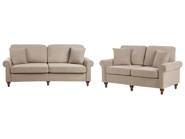 2 + 3 Seater Taupe Scrolled Arms Sofa Set Throw Pillows Living Room Traditional Modern Beliani