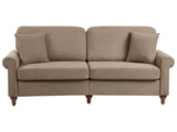 3 Seater Sofa Brown Fabric Upholstery Scrolled Arms Wood Frame Throw Pillows Modern Living Room Beliani