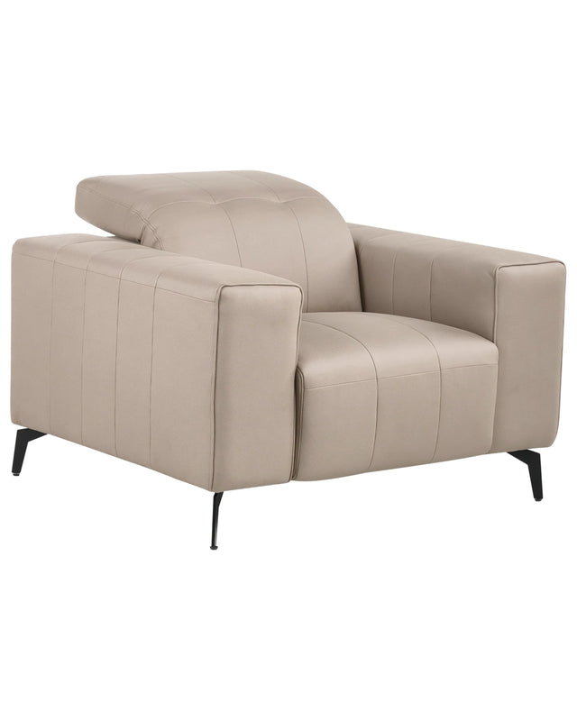 Armchair Taupe Faux Leather Push-Back Manually Adjustable Headrest Metal Legs Modern Living Room Beliani