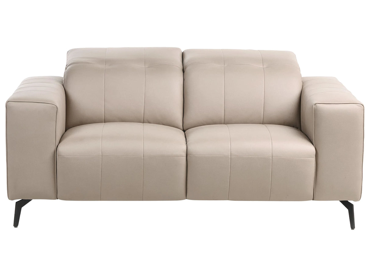 2 Seater Sofa Taupe Faux Leather Push-Back Manually Adjustable Headrest Metal Legs Modern Living Room Beliani