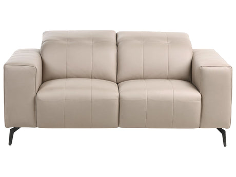 2 Seater Sofa Taupe Faux Leather Push-Back Manually Adjustable Headrest Metal Legs Modern Living Room Beliani