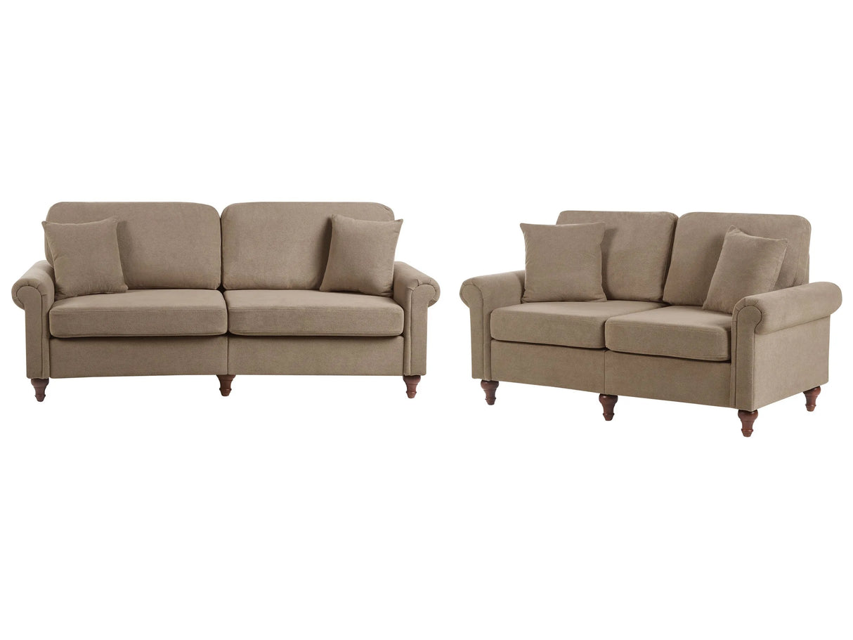 2 + 3 Seater Brown Scrolled Arms Sofa Set Throw Pillows Living Room Traditional Modern Beliani