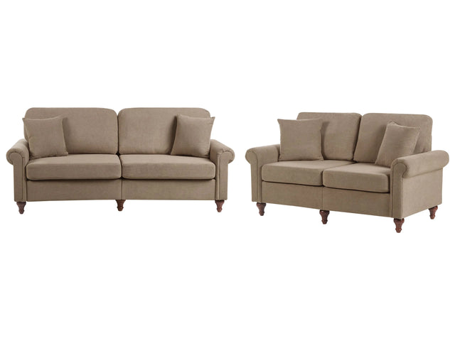 2 + 3 Seater Brown Scrolled Arms Sofa Set Throw Pillows Living Room Traditional Modern Beliani