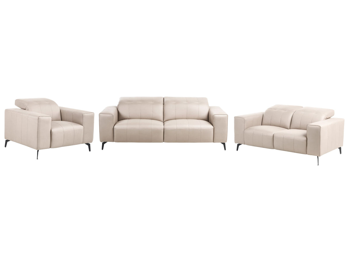 Living Room Set Sofas and Armchair Taupe Faux Leather Push-Back Manually Adjustable Headrest Metal Legs Modern Living Room Beliani