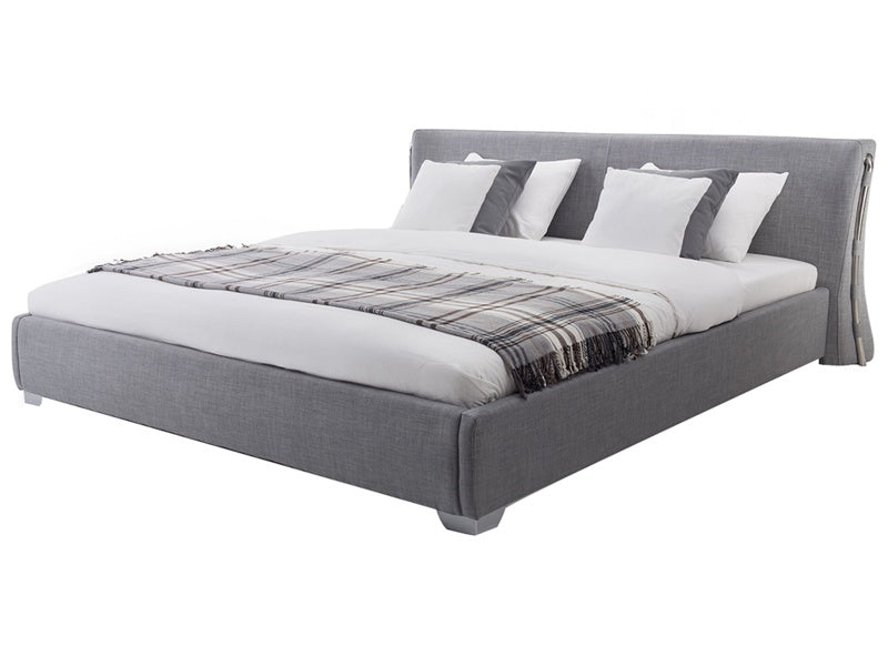 EU Super King Size Panel Bed 6ft Grey Fabric Slatted Frame Contemporary Beliani