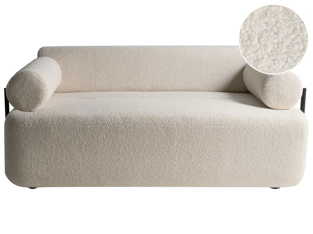 2 Seater Sofa Off-White Boucle Fabric Soft Black Elements Modern Style Living Room Beliani