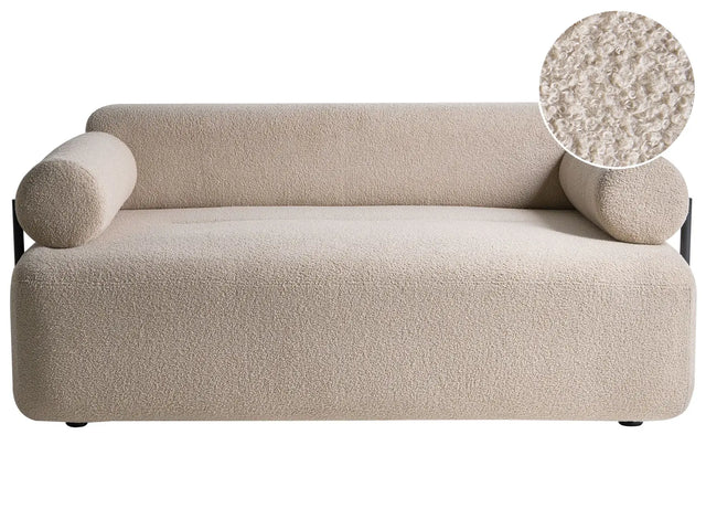 2 Seater Sofa Beige Boucle Fabric Soft Black Elements Modern Style Living Room Beliani