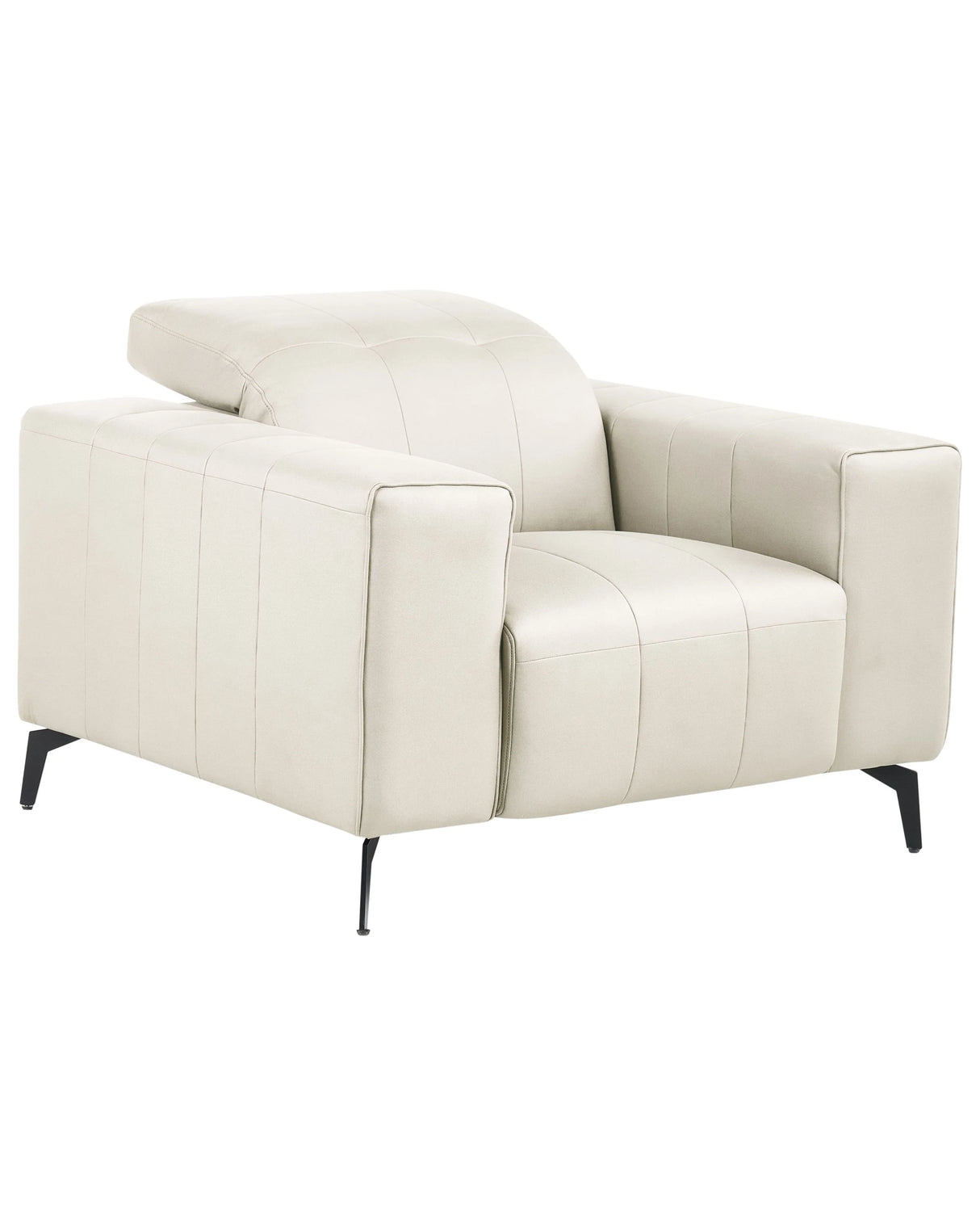 Armchair Light Beige Faux Leather Push-Back Manually Adjustable Headrest Metal Legs Modern Living Room Beliani
