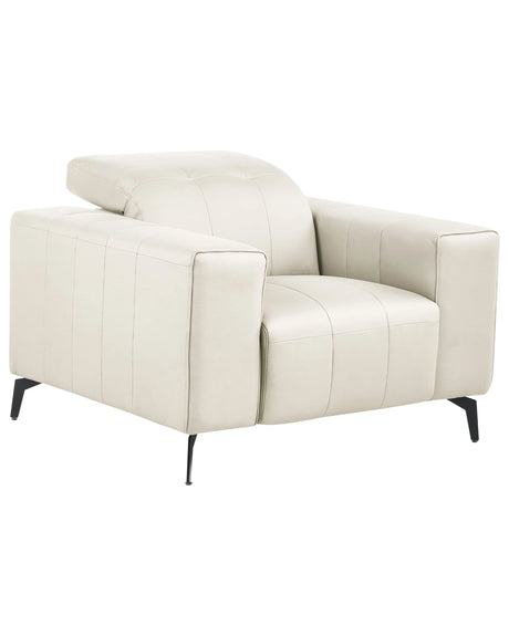 Armchair Light Beige Faux Leather Push-Back Manually Adjustable Headrest Metal Legs Modern Living Room Beliani