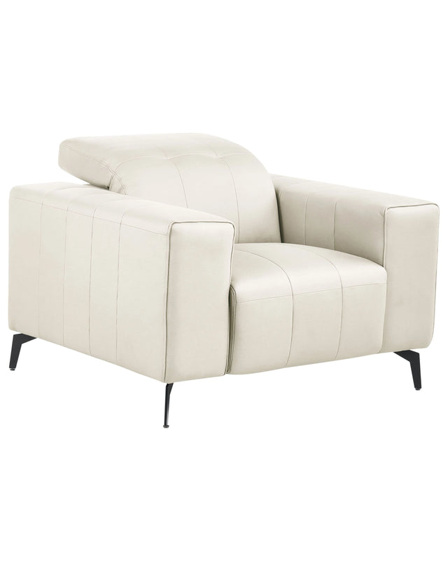 Armchair Light Beige Faux Leather Push-Back Manually Adjustable Headrest Metal Legs Modern Living Room Beliani