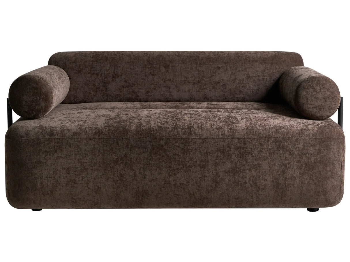 2 Seater Sofa Dark Brown Fabric Soft Black Elements Modern Style Living Room Beliani