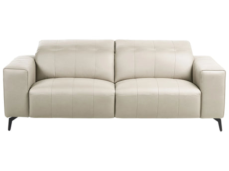 3 Seater Sofa Light Beige Faux Leather Push-Back Manually Adjustable Headrest Metal Legs Modern Living Room Beliani