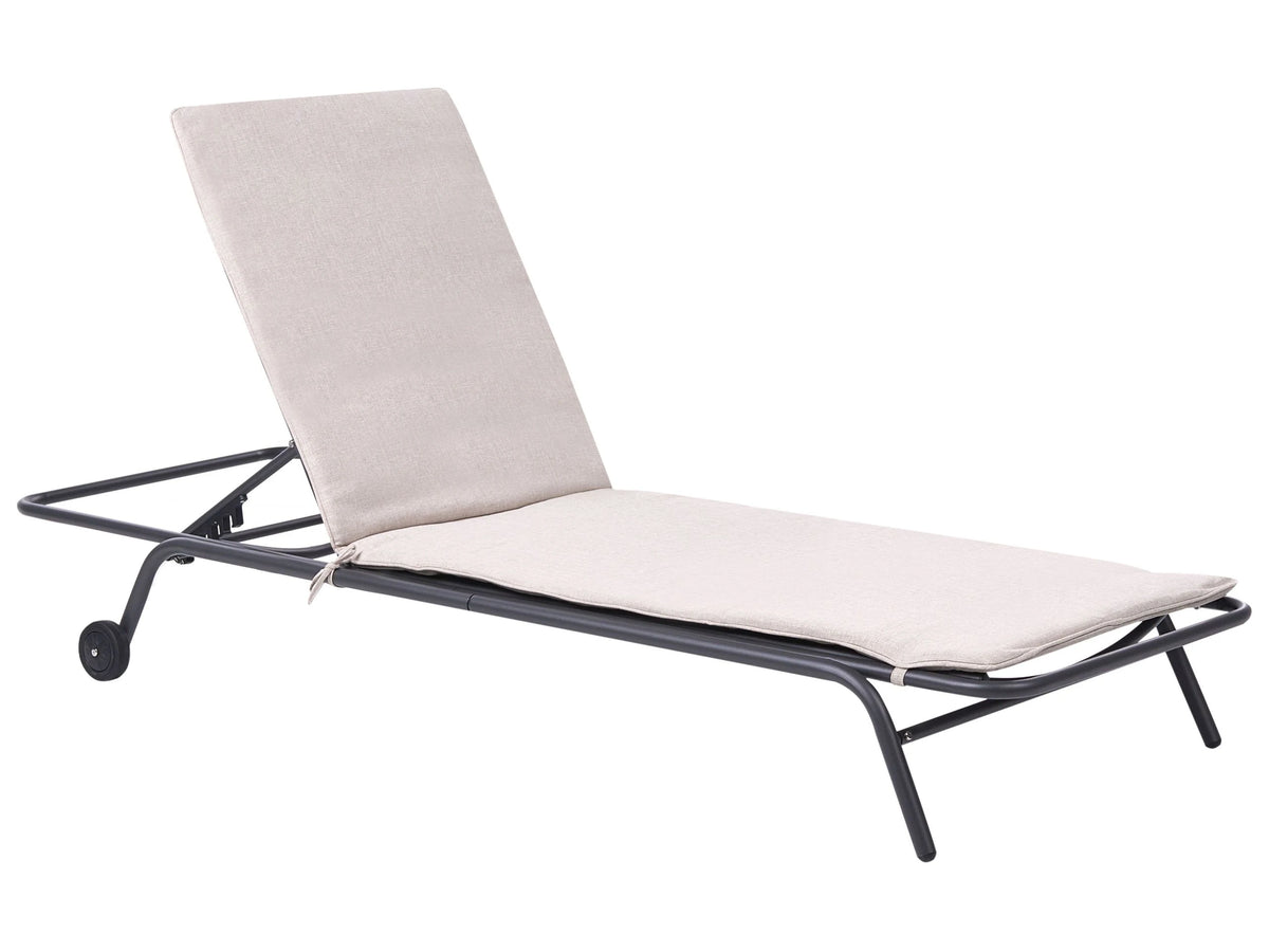 Garden Sun Lounger Beige Steel Frame Olefin Fabric Outdoor Weather Resistant Reclining Modern Beliani
