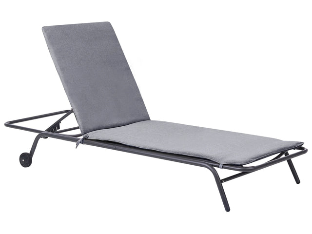 Garden Sun Lounger Grey Steel Frame Olefin Fabric Outdoor Weather Resistant Reclining Modern Beliani
