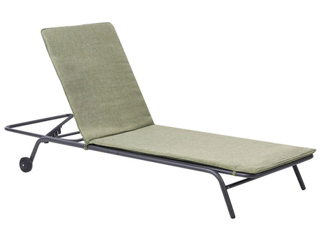 Garden Sun Lounger Green Steel Frame Olefin Fabric Outdoor Weather Resistant Reclining Modern Beliani
