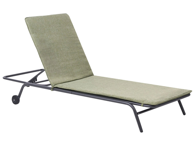 Garden Sun Lounger Green Steel Frame Olefin Fabric Outdoor Weather Resistant Reclining Modern Beliani
