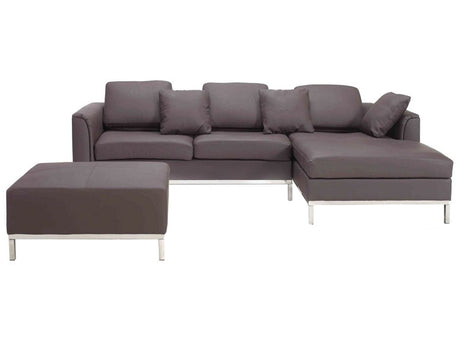 Corner Sofa Brown Leather Upholstered with Ottoman L-shaped Left Hand Orientation Beliani