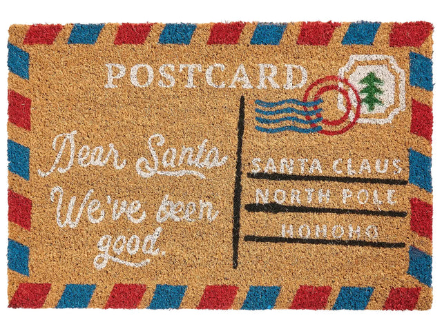 Doormat Natural Coir with Rubber Bottom 40 x 60 cm Xmas Christmas Postcard Festive Motif Anti Slip Beliani