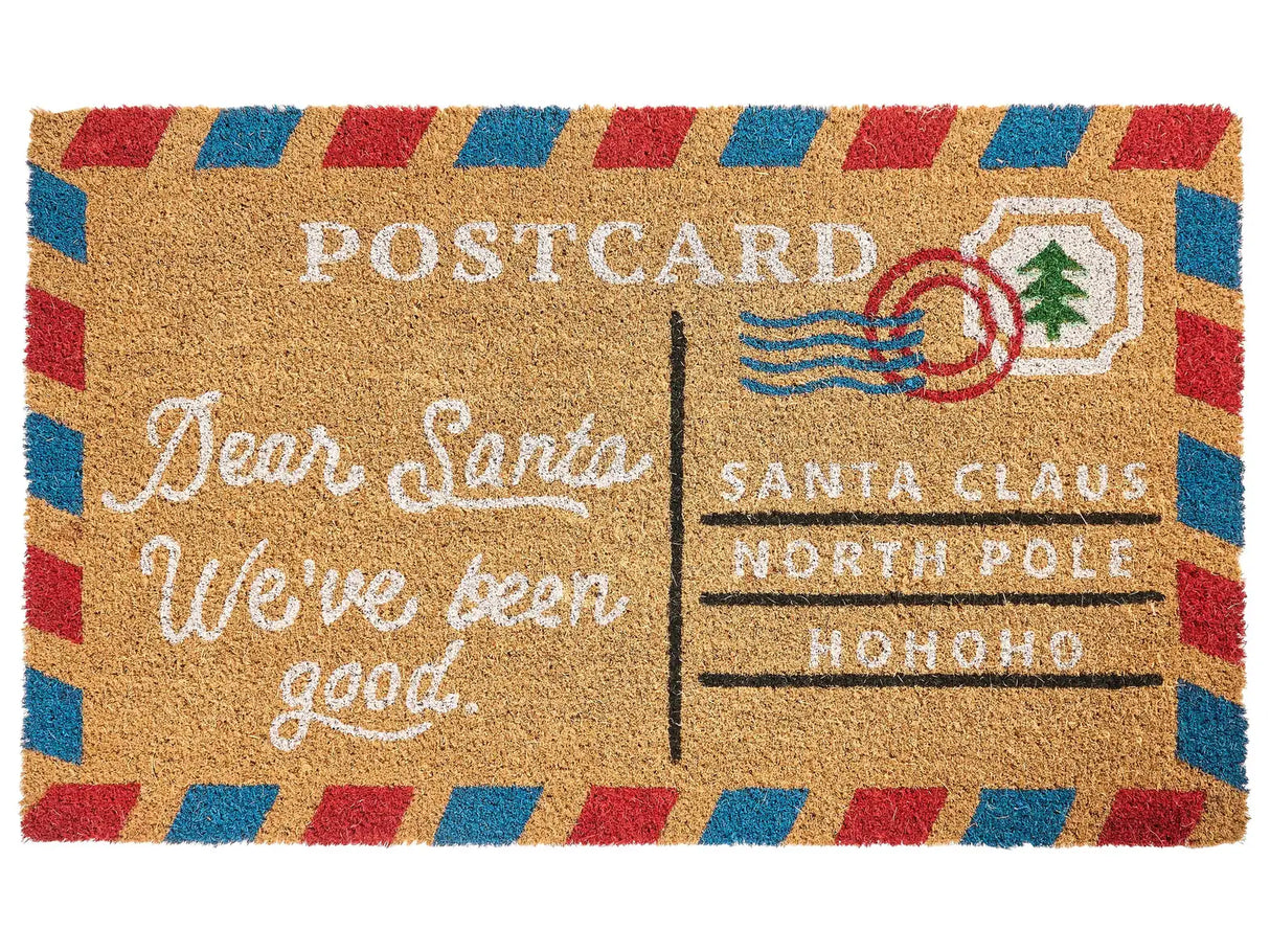 Doormat Natural Coir with Rubber Bottom 50 x 80 cm Xmas Christmas Postcard Festive Motif Anti Slip Beliani