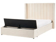 EU Double Size Bed Off White Velvet 4ft6 Slatted Base High Headrest with Storage Bench Beliani
