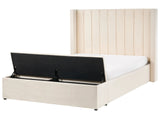 EU Double Size Bed Off White Velvet 4ft6 Slatted Base High Headrest with Storage Bench Beliani