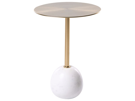 Side Table White and Gold Metal Top Marble Base Elegant Glam Living Room Round Beliani