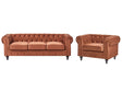 Chesterfield Living Room Set Golden Brown Velvet Upholstery Black Legs 3 Seater Sofa + Armchair Beliani