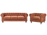 Chesterfield Living Room Set Golden Brown Velvet Upholstery Black Legs 3 Seater Sofa + Armchair Beliani