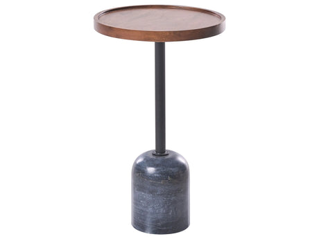 Side Table Brown and Black Mango Wood Top Metal Marble Base Round Modern Living Room Beliani