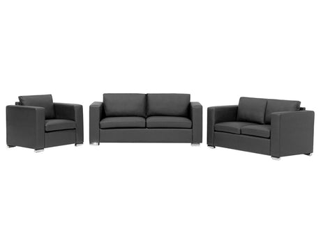 Sofa Set Suite 3+2+1 Black Split Leather Upholstery Chromed Legs 3 Seater Loveseat Armchair Bundle Beliani