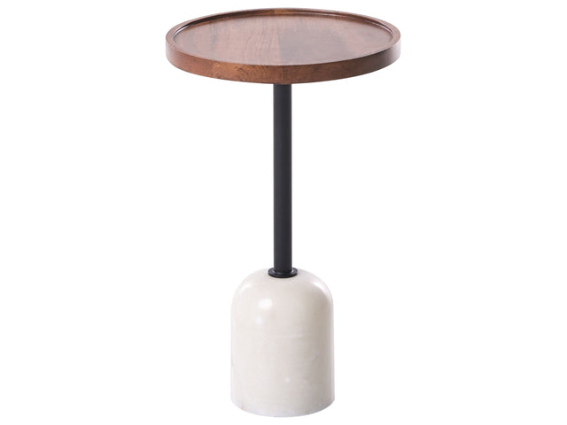 Side Table Brown and White Mango Wood Top Metal Marble Base Round Modern Living Room Beliani