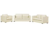 Sofa Set Suite 3+2+1 Light Beige Split Leather Upholstery Chromed Legs 3 Seater Loveseat Armchair Bundle Beliani