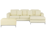 Corner Sofa Light Beige Leather Upholstered with Ottoman L-shaped Left Hand Orientation Beliani
