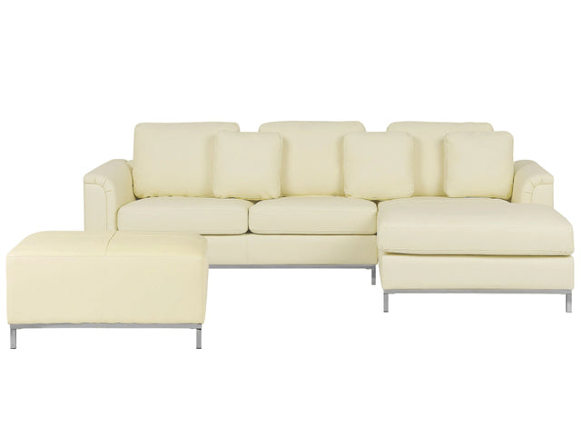 Corner Sofa Light Beige Leather Upholstered with Ottoman L-shaped Left Hand Orientation Beliani