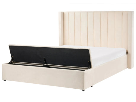 EU King Size Waterbed Off White Velvet 5ft3 with Mattress High Headrest with Storage Bench Beliani