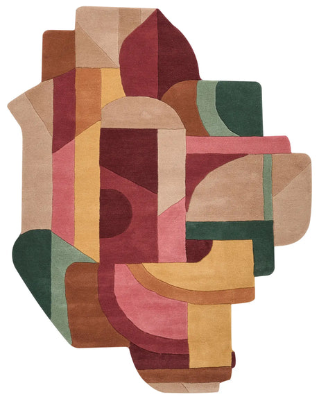 Area Rug Multicolour Wool Irregular Shape Geometric Pattern 160 x 200 cm Retro Style Living Room Beliani