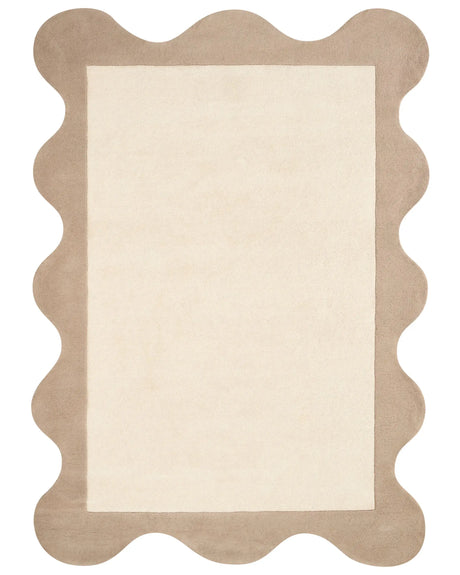 Area Rug Beige Wool Irregular Shape Geometric Pattern 160 x 230 cm Modern Style Living Room Beliani