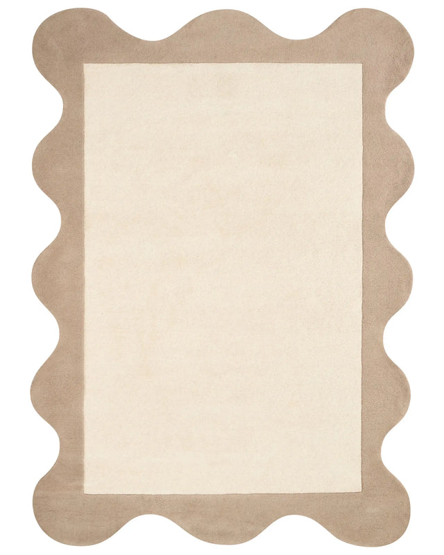 Area Rug Beige Wool Irregular Shape Geometric Pattern 160 x 230 cm Modern Style Living Room Beliani